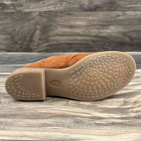 NIB Sofft Netta 8M 39 Open Toe Slip On Slide Sandals Suede Luggage - Picture 8 of 12